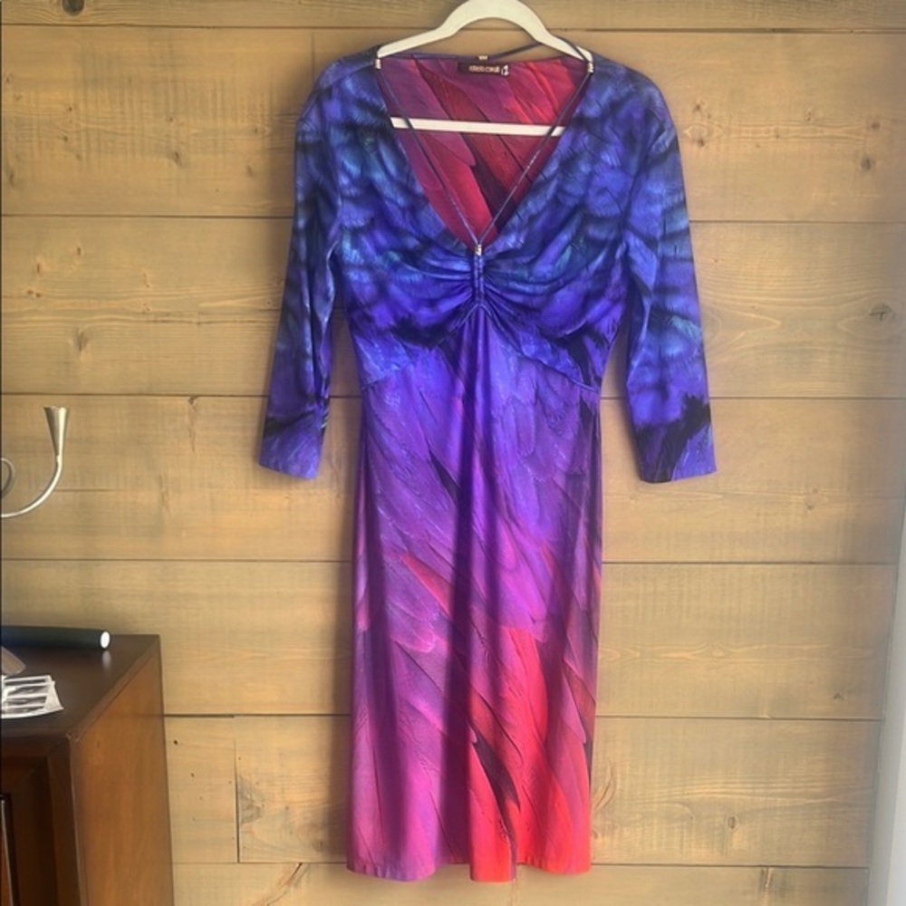 Roberto Cavalli Blue and Purple Ruched Sheath Dress